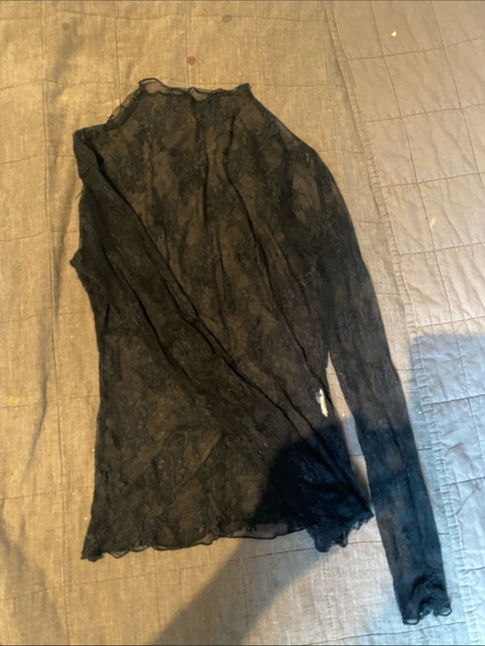 SHEIN Black Sheer Lace Long Sleeve Top